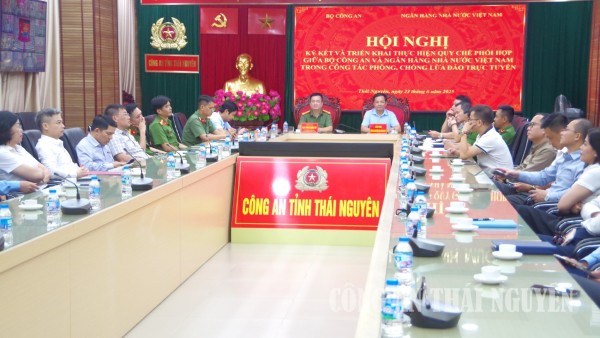 Toàn cảnh hội nghị tại điểm cầu Công an tỉnh Thái Nguyên.