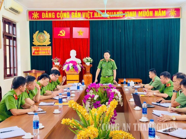 Đồng chí Đại tá Dương Đình Thành, Phó Giám đốc Công an tỉnh phát biểu chỉ đạo tại hội nghị