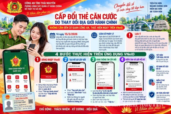 Cấp đổi thẻ căn cước do thay đổi địa giới hành chính: Không cần đến cơ quan Công an, thực hiện ngay trên VNeID