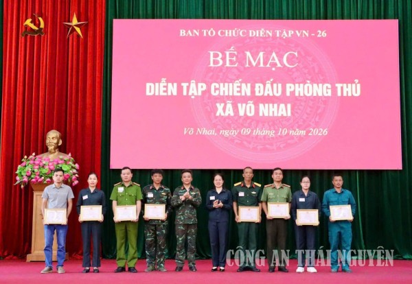 Công an xã Võ Nhai được khen thưởng trong diễn tập chiến đấu phòng thủ năm 2026