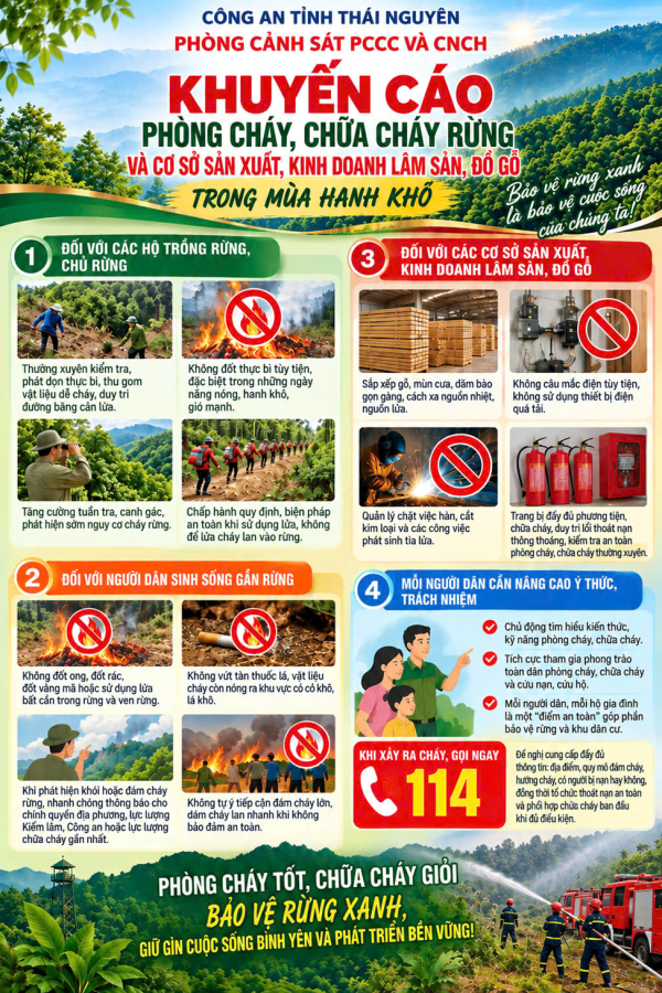 Khuyến cáo phòng cháy rừng và cơ sở sản xuất, kinh doanh lâm sản mùa hanh khô