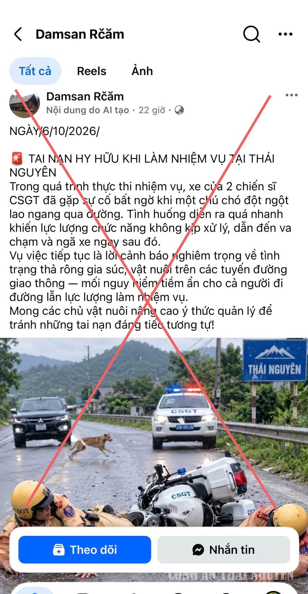 Thông tin sai sự thật về vụ tai nạn giao thông